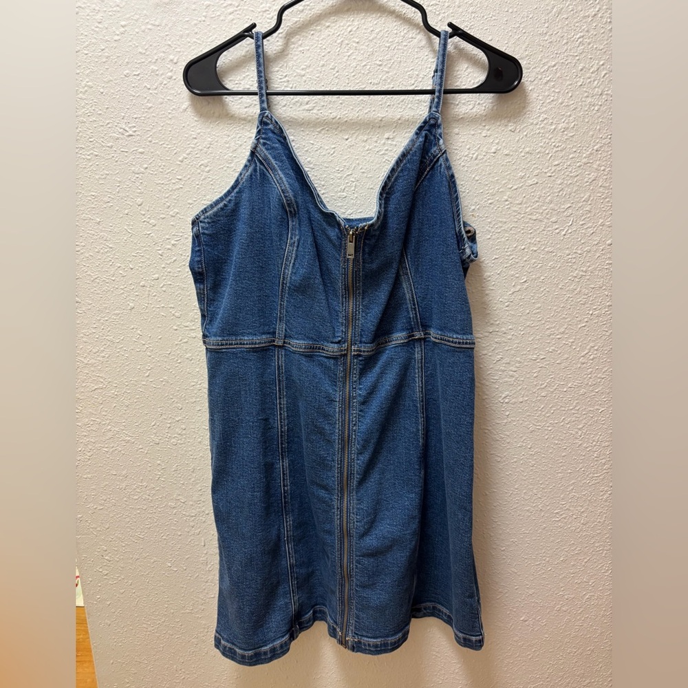 American Eagle Outfitters Blue Denim Zip-Front Mini Dress